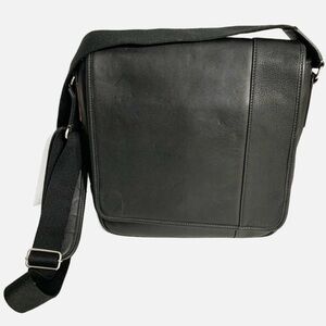 Levenger’s Front Flap Leather Crossbody Messenger Bag Webbed Carry Strap